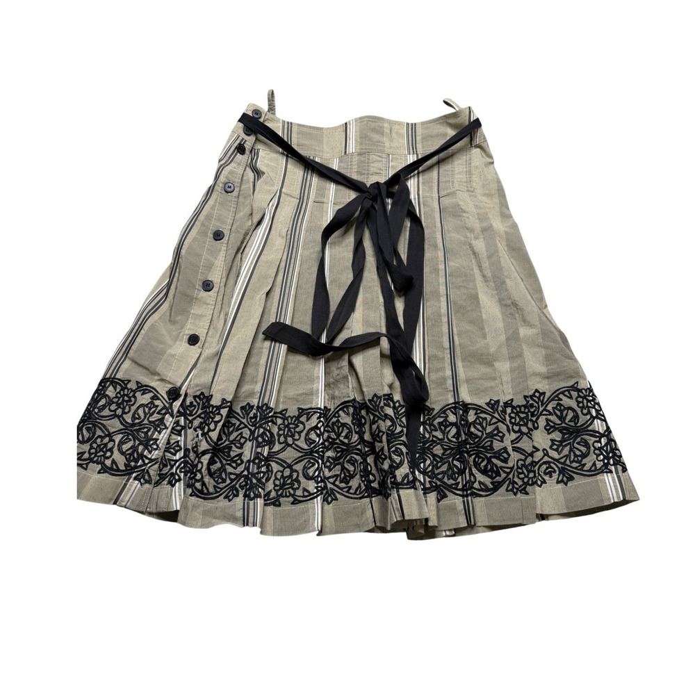 PAUWโ Amsterdam Skirt Taupe Striped Floral Embroidered Women's Size 1 S Pleated